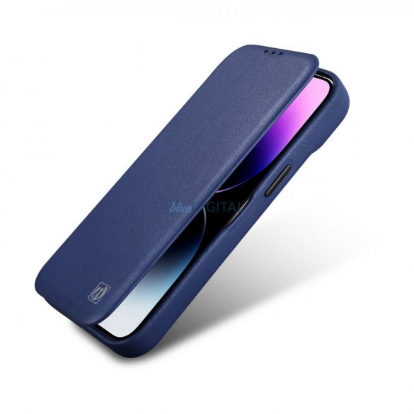 Husă folio din piele premium iCarer CE pentru iPhone 14 Plus Flip Magnetic MagSafe Blue (WMI14220715-BU)