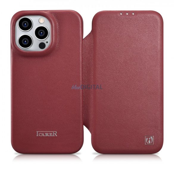 Husă folio din piele premium iCarer CE pentru iPhone 14 Pro Max Flip Magnetic MagSafe Red (WMI14220716-RD)