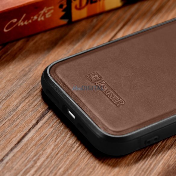 Husă iCarer Leather Oil Wax cu piele naturală pentru iPhone 14 Plus (compatibilă MagSafe) maro (WMI14220719-BN)