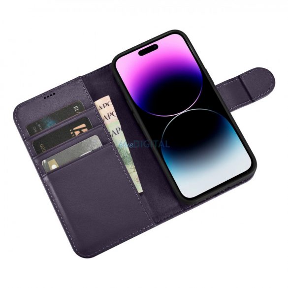 Husă portofel iCarer 2 în 1 pentru iPhone 14 Pro Husă din piele anti-RFID violet închis (WMI14220726-DP)