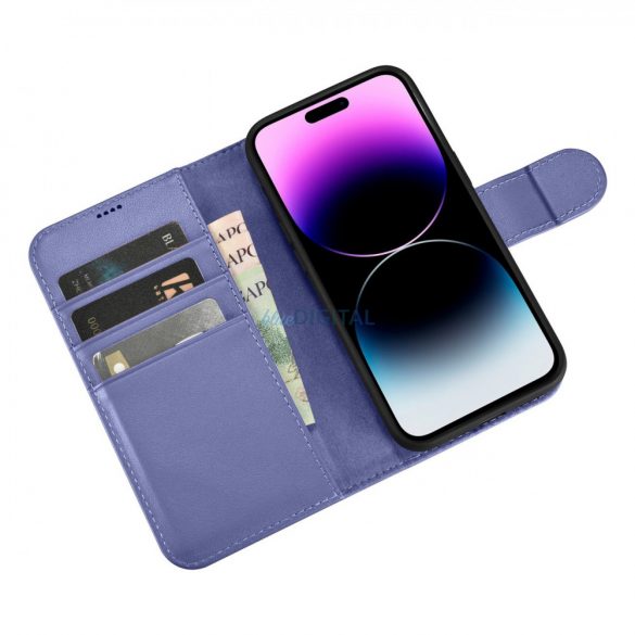 Husă portofel iCarer 2 în 1 pentru iPhone 14 Pro Husă din piele anti-RFID Violet deschis (WMI14220726-LP)