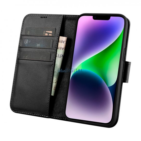 iCarer Wallet Husă 2in1 husă iPhone 14 Plus piele Flip Husă Anti-RFID negru (WMI14220727-BK)