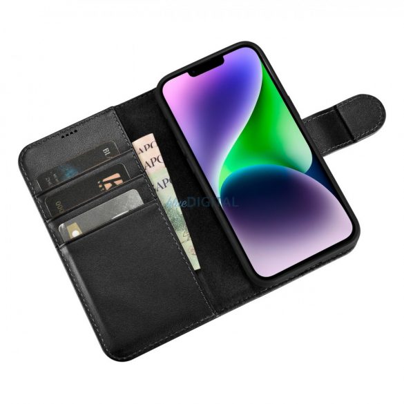 iCarer Wallet Husă 2in1 husă iPhone 14 Plus piele Flip Husă Anti-RFID negru (WMI14220727-BK)