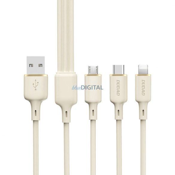 Cablu Dudao L7SE 3in1 USB-C - USB-C / Lightning / micro USB 66W 1.2m - bej