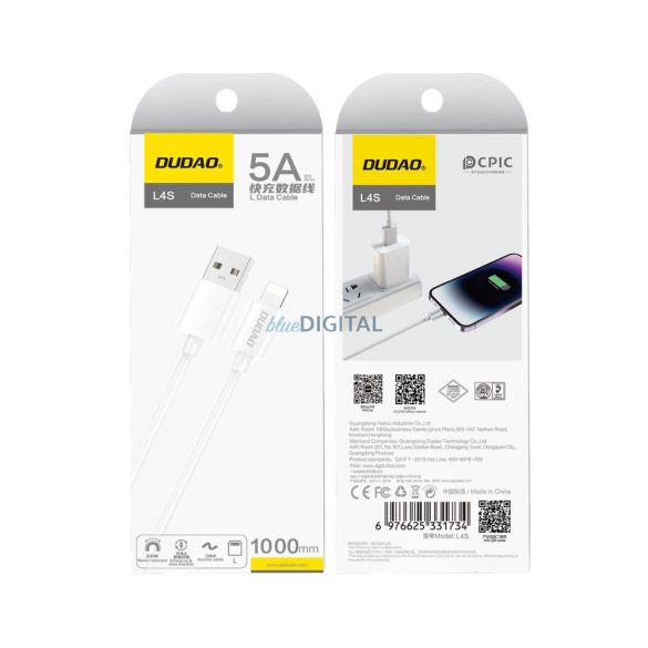 Cablu Dudao L4SL USB-A / Lightning 5A 1m - alb