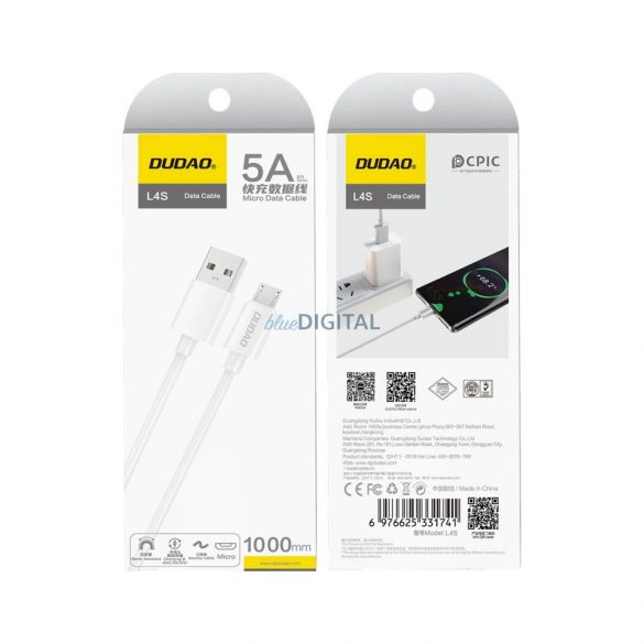 Dudao L4SM Cablu USB-A / micro USB 5A 1m - alb