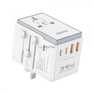 Adaptor de voiaj Dudao A35Pro 35W EU / UK / AUS / US / JP 3x USB-C 2x USB-A - alb