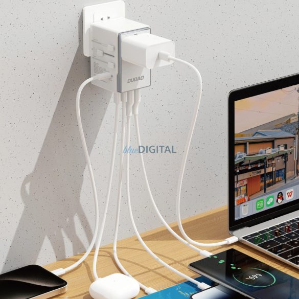 Adaptor de voiaj Dudao A35Pro 35W EU / UK / AUS / US / JP 3x USB-C 2x USB-A - alb