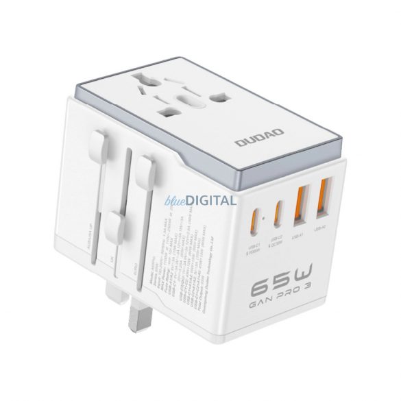 Adaptor de voiaj Dudao A65Pro 65W EU / US / JP / AUS / UK 2x USB-C 2x USB-A - alb