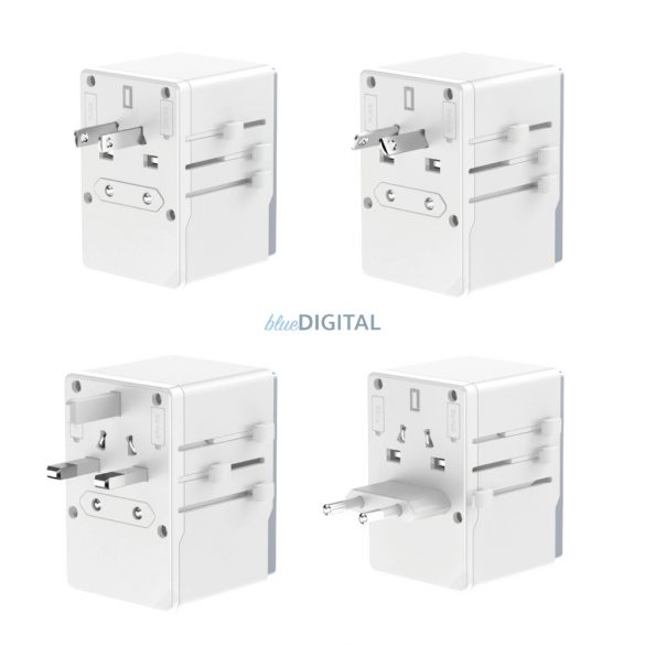 Adaptor de voiaj Dudao A65Pro 65W EU / US / JP / AUS / UK 2x USB-C 2x USB-A - alb