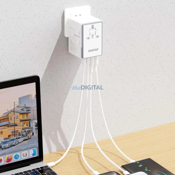 Adaptor de voiaj Dudao A65Pro 65W EU / US / JP / AUS / UK 2x USB-C 2x USB-A - alb