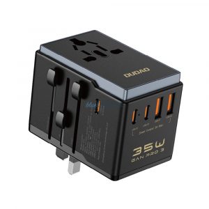 Adaptor de voiaj Dudao A35Pro 35W EU / UK / AUS / US / JP 3x USB-C 2x USB-A - negru