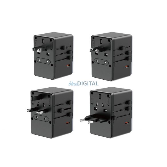 Adaptor de voiaj Dudao A35Pro 35W EU / UK / AUS / US / JP 3x USB-C 2x USB-A - negru