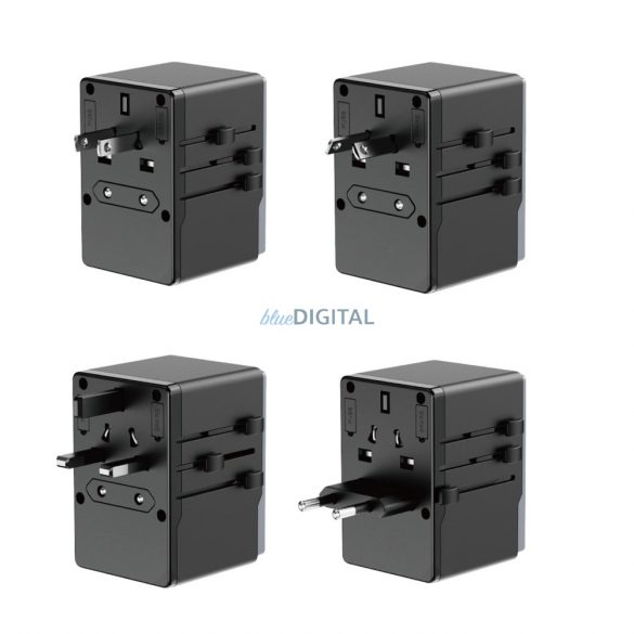 Adaptor de voiaj Dudao A65Pro 65W EU / US / JP / AUS / UK 2x USB-C 2x USB-A - negru