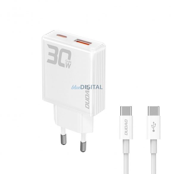 Dudao A30EUT încărcător de rețea cu conexiune 1xUSB-A și 1xUSB-C și cablu Type-C - Type-C 30W - alb