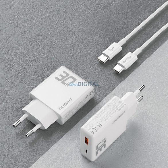 Dudao A30EUT încărcător de rețea cu conexiune 1xUSB-A și 1xUSB-C și cablu Type-C - Type-C 30W - alb