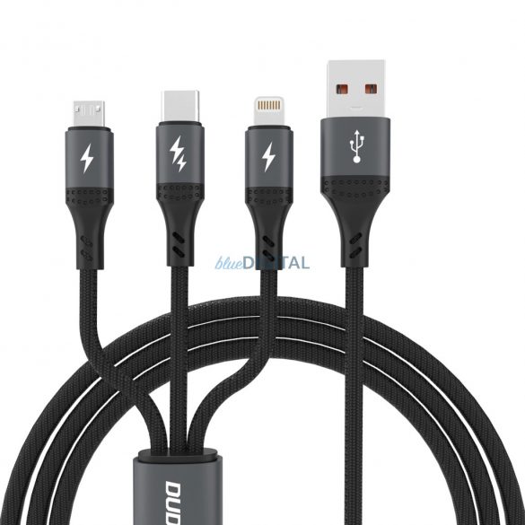 Dudao L3E Cablu USB-A - Type-C/Lightning/micro USB 60W 1.2m - negru