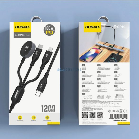 Dudao A12Max+ Apple Watch cablu de încărcare cu Type-C și Lightning 100W 1.2m - negru