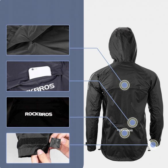 Rockbros YPY013BK2XL Jachetă de ploaie, respirabilă, rezistentă la vânt XXL - Negru