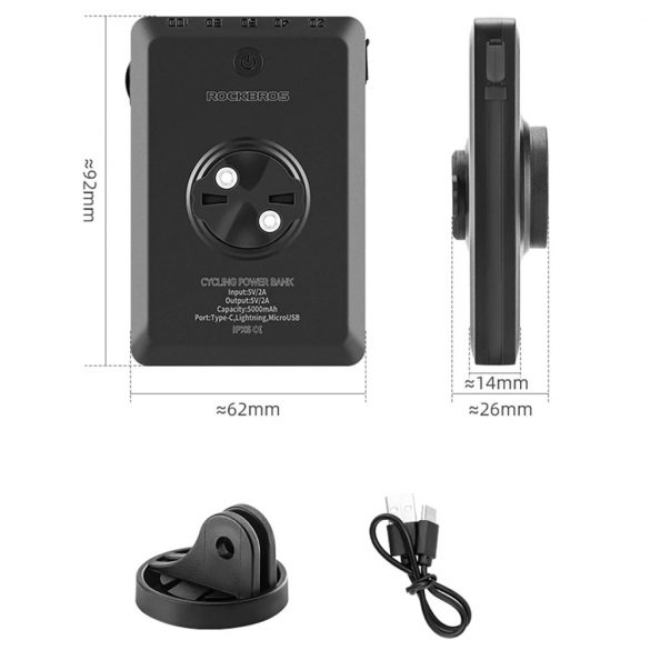 Rockbros JP008 fară față pentru bicicletă pentru contor cu power bank 5000mAh 150lm IPX6 - negru