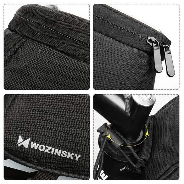 Wozinsky biciclete față sac de depozitare biciclete cadru telefon telefon husă husăuri de telefon (Husă spate) husă 6.5 inch max 1.5L negru (WBB2BK)