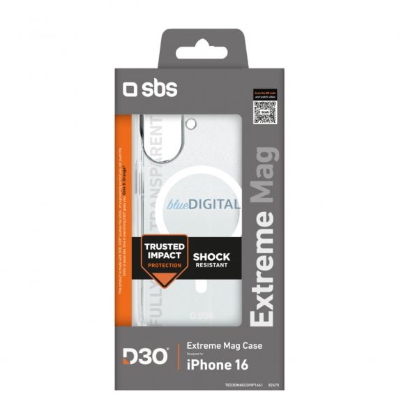 Carcasă SBS Extreme Mag D3O MagSafe pentru iPhone 16 - transparentă