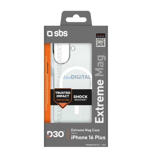 Carcasă SBS Extreme Mag D3O MagSafe pentru iPhone 16 Plus - transparentă