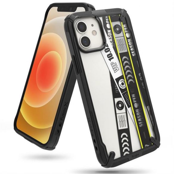 Husă durabilă pentru PC Ringke Fusion X Design cu bară de protecție TPU pentru iPhone 12 mini neagră (bandă Ticket) (XDAP0018)