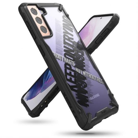 Ringke Fusion X Design Husă PC durabilă cu protecție TPU pentru Samsung Galaxy S21+ 5G (S21 Plus 5G) negru (Cross) (XDSG0053)