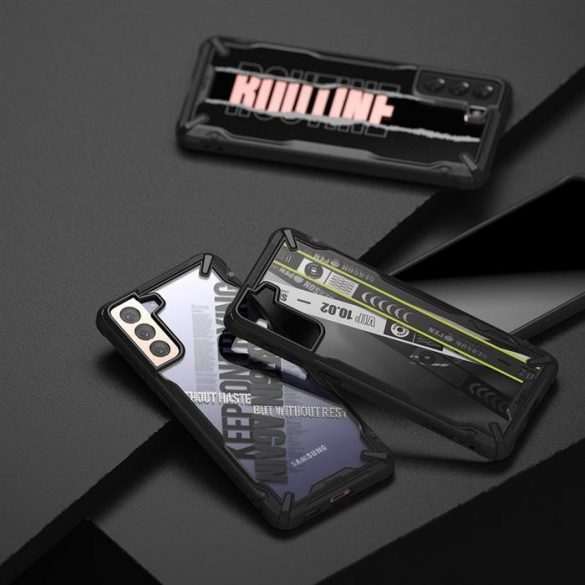 Ringke Fusion X Design Husă PC durabilă cu protecție TPU pentru Samsung Galaxy S21+ 5G (S21 Plus 5G) negru (Cross) (XDSG0053)