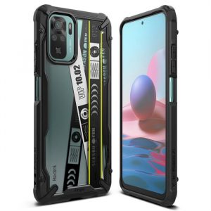 Ringke Fusion X Design durabil PC husă cu TPU Bumper pentru Xiaomi Redmi Note 10 / Redmi Note 10S negru (banda de bilete) (XDXI0029)