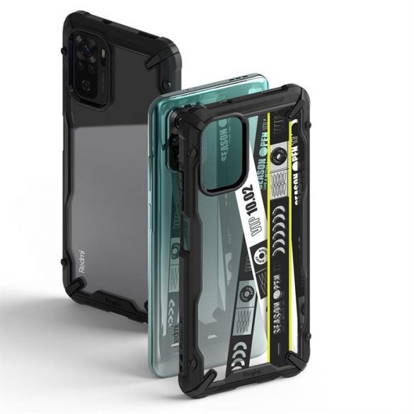 Ringke Fusion X Design durabil PC husă cu TPU Bumper pentru Xiaomi Redmi Note 10 / Redmi Note 10S negru (banda de bilete) (XDXI0029)