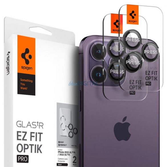 Spigen OPTIK.TR PROTECTOR CAMERA ”EZ FIT” PACHET 2 IPHONE 14 PRO / 14 PRO MAX / 15 PRO / 15 PRO MAX NEGRU