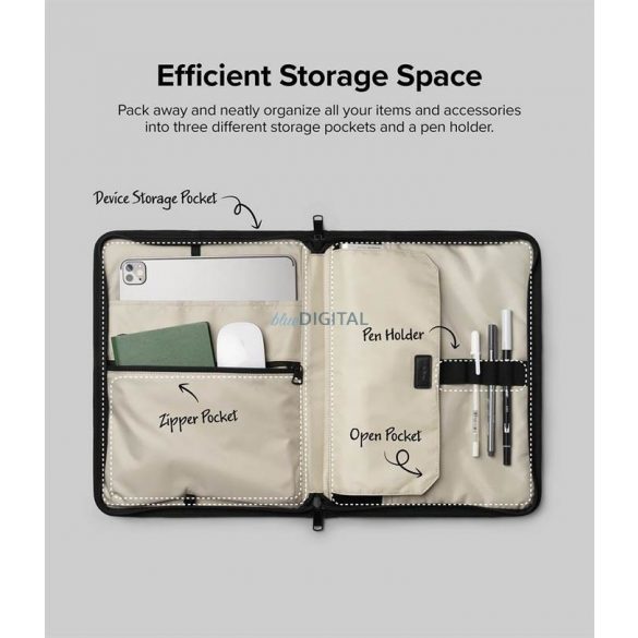 Husă universală Ringke Smart Zip Pouch pentru laptop, tabletă (până la 13 ''), suport, geantă, organizator, bej