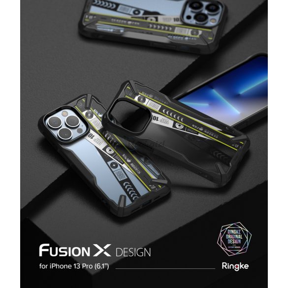 Ringke Fusion X Design durabil PC husă cu TPU Bumper pentru iPhone 13 Pro negru (banda de bilete) (FXD550E43)