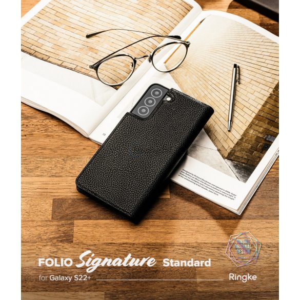 Husă din piele Ringke Folio Signature Flip pentru Samsung Galaxy S22 + (S22 Plus) negru (FSS118R262)