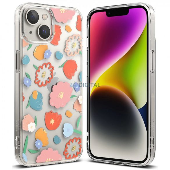 Husă cu mânecă blindată Ringke Fusion Design cu cadru de gel pentru iPhone 14 Plus transparent (Floral) (FD637E31)