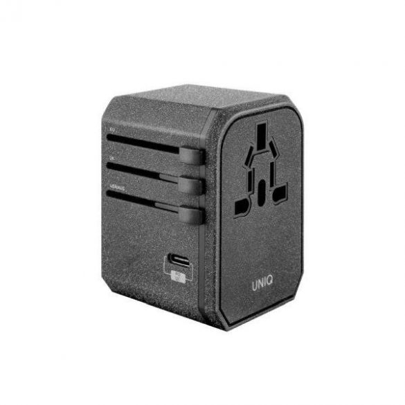 Guvernarea UNIQ. pe o rețea. Adaptor World Voyage 33W + 18W 2xUSB + PD + 3.0 QC gri / gri închis (LITHOS Collective)