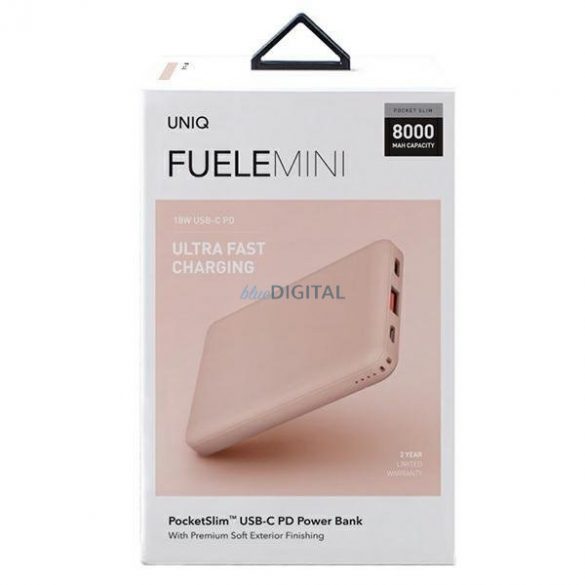 Uniq Powerbank Fuele mini 8000mAh USB-C 18W PD Încărcare rapidă roz/roz