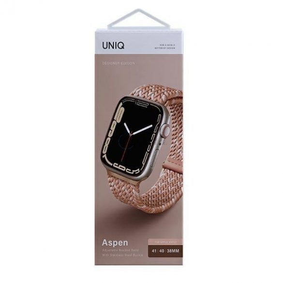 UNIQ pasek Aspen Apple Watch 40/38/41mm Seria 4/5/6/7/8/SE/SE2 împletit DE różowy/roz citric