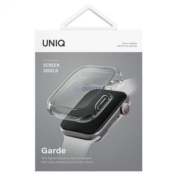 Husă Uniq Garde pentru Apple Watch 7/8/9/SE2 45mm. transparentă/netedă