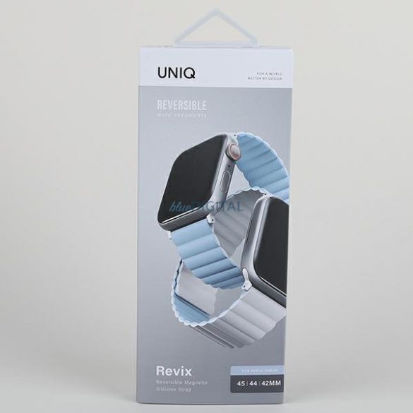 Husa Uniq Curea Revix pentru Apple Watch 1/2/3/4/5/6/7/8/9/SE/SE2/Ultra 42/44/45/49mm. Magnetic reversibil alb-albastru/alb-albastru