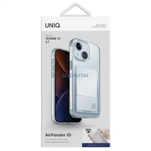 Husă Uniq Air Fender ID iPhone 15 de 6,1 inchi Slot transparent pentru carduri