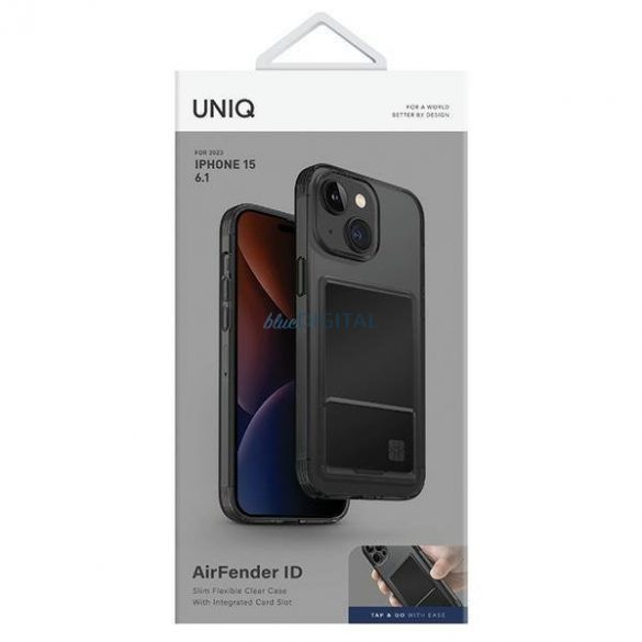 Husă Uniq Air Fender ID iPhone 15 6.1" gri/afumat gri Slot pentru carduri