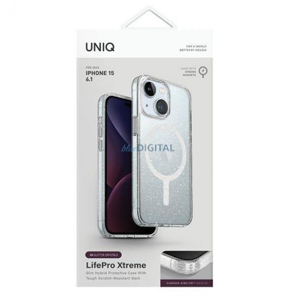 Husă Uniq LifePro Xtreme iPhone 15 de 6,1 inchi Magclick Charging transparent/tisel lucent