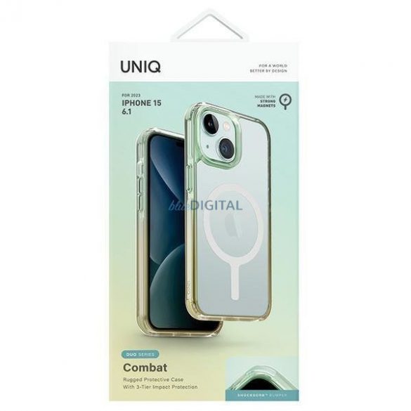 Husă Uniq Combat Duo iPhone 15 6.1" Magclick Încărcare verde-galben/verde mare-galben moale