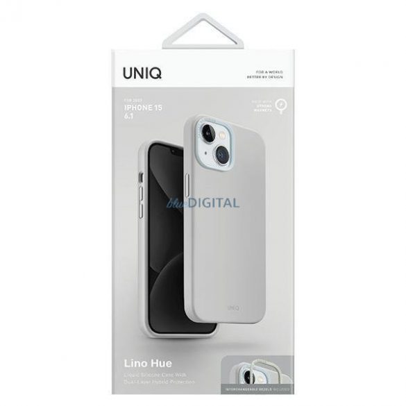 Husă Uniq Lino Hue pentru iPhone 15 6.1" Magclick Charging gri deschis/gri cretă