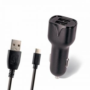 ÎNCĂRCĂTOR AUTO MAXLIFE 2.4A 2XUSB + CABLU TIP C ÎNCĂRCARE RAPIDĂ NEGRU