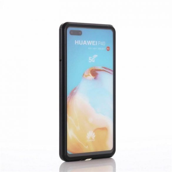 Carcasă cu glisare magnetică Wozinsky pentru sticlă frontală încorporată pentru întregul corp și protectie pentru lentile pentru cameră Huawei P40 Husă neagră pentru telefon