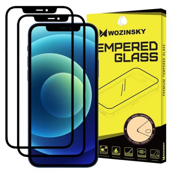 Wozinsky 2x din Folie securizată din Folie securizată Full Glue Super Tough ecran protecțiede Folie ecran complet husă bezel prietenos iPhone 12 Pro / iPhone 12 negru Folie de sticlă